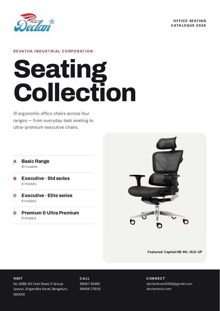 Declan Seating Catalogue 2026 cover – 31 ergonomic office chairs