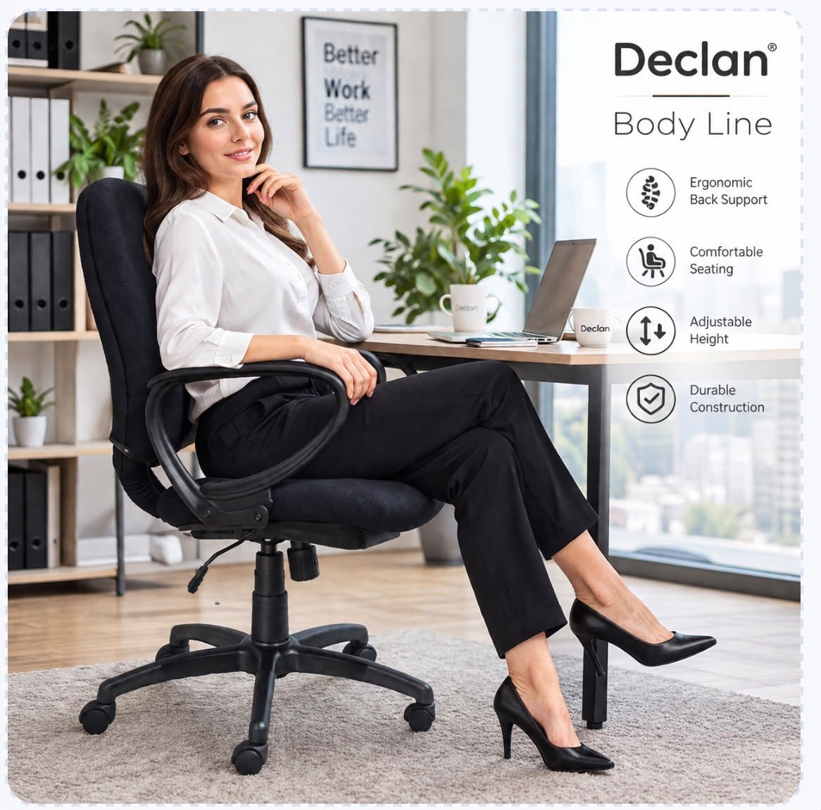Declan Body Line cushioned office chair with loop armrests